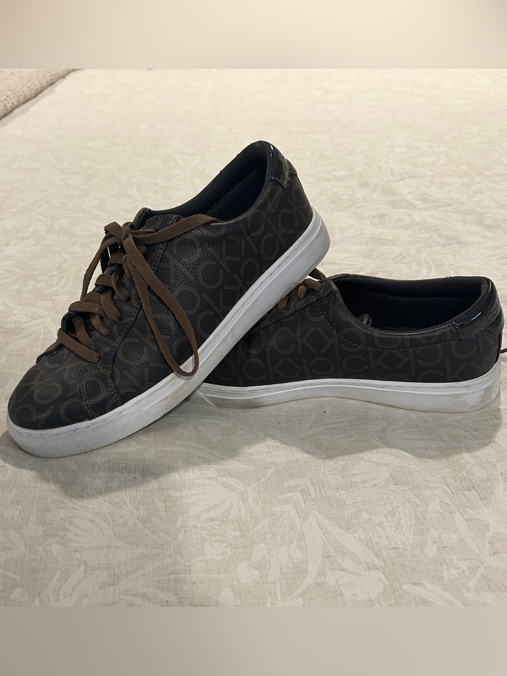 Calvin Klein Dark Brown Monogram Low-Top Sneakers with White Sole